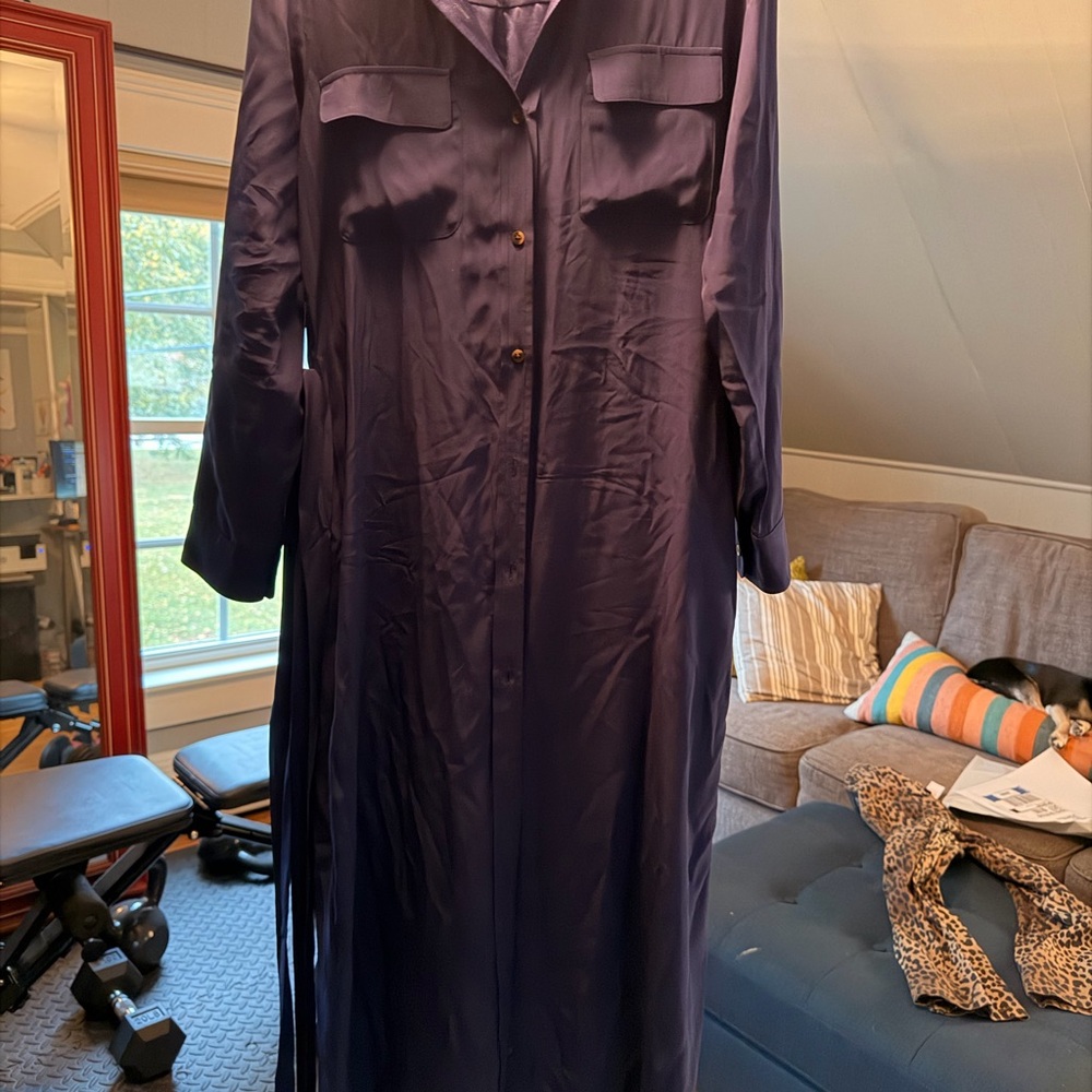Long sleeve button down shirt dress navy blue small